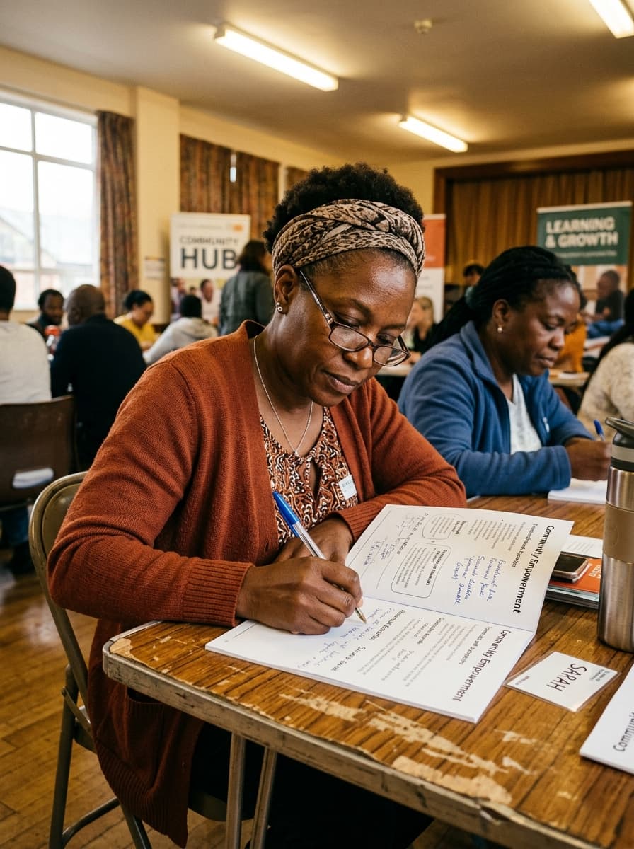 Community member taking notes during a dementia education workshop